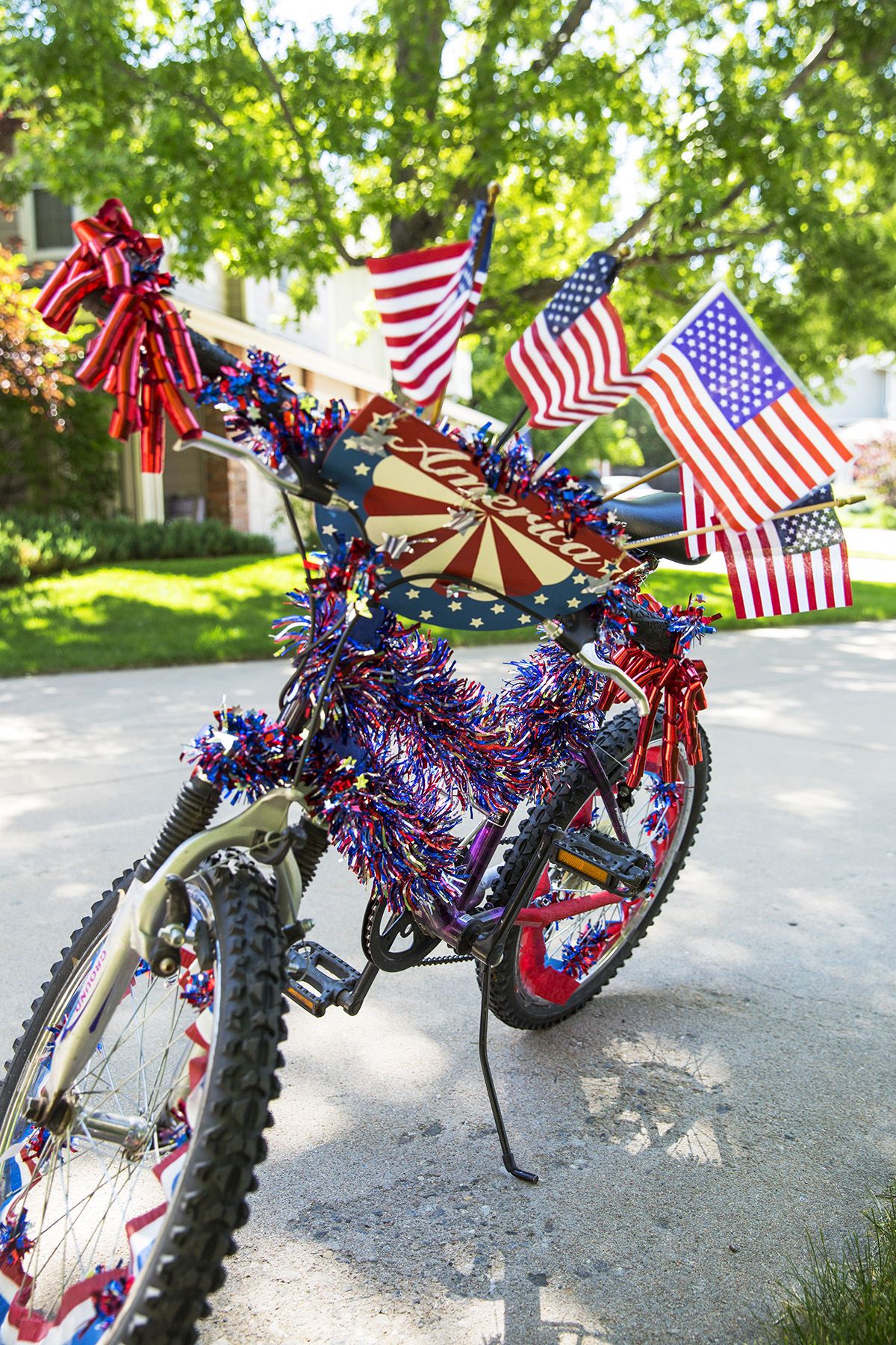 Bicycle Covered in Streamers and American Flags